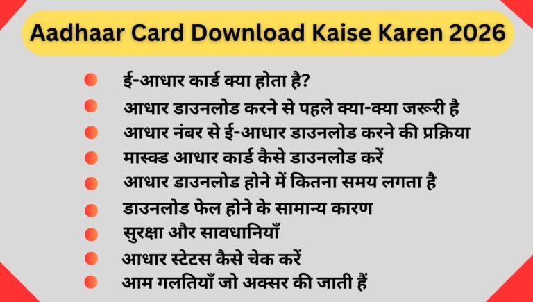 Aadhaar Card Download Kaise Karen 2026: E-Aadhaar PDF, Masked Aadhaar, VID, DigiLocker aur mAadhaar Full Guide